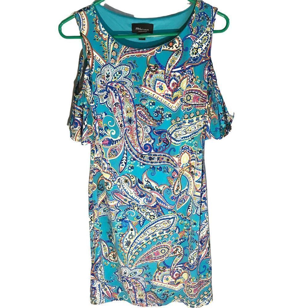 RN Studio by Ronni Nicole size 8 cold shoulder blue paisley